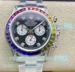 IPK Factory Replica Swiss Rolex Daytona Rainbow Diamond Bezel Diamond Mark Black Dial   Watch